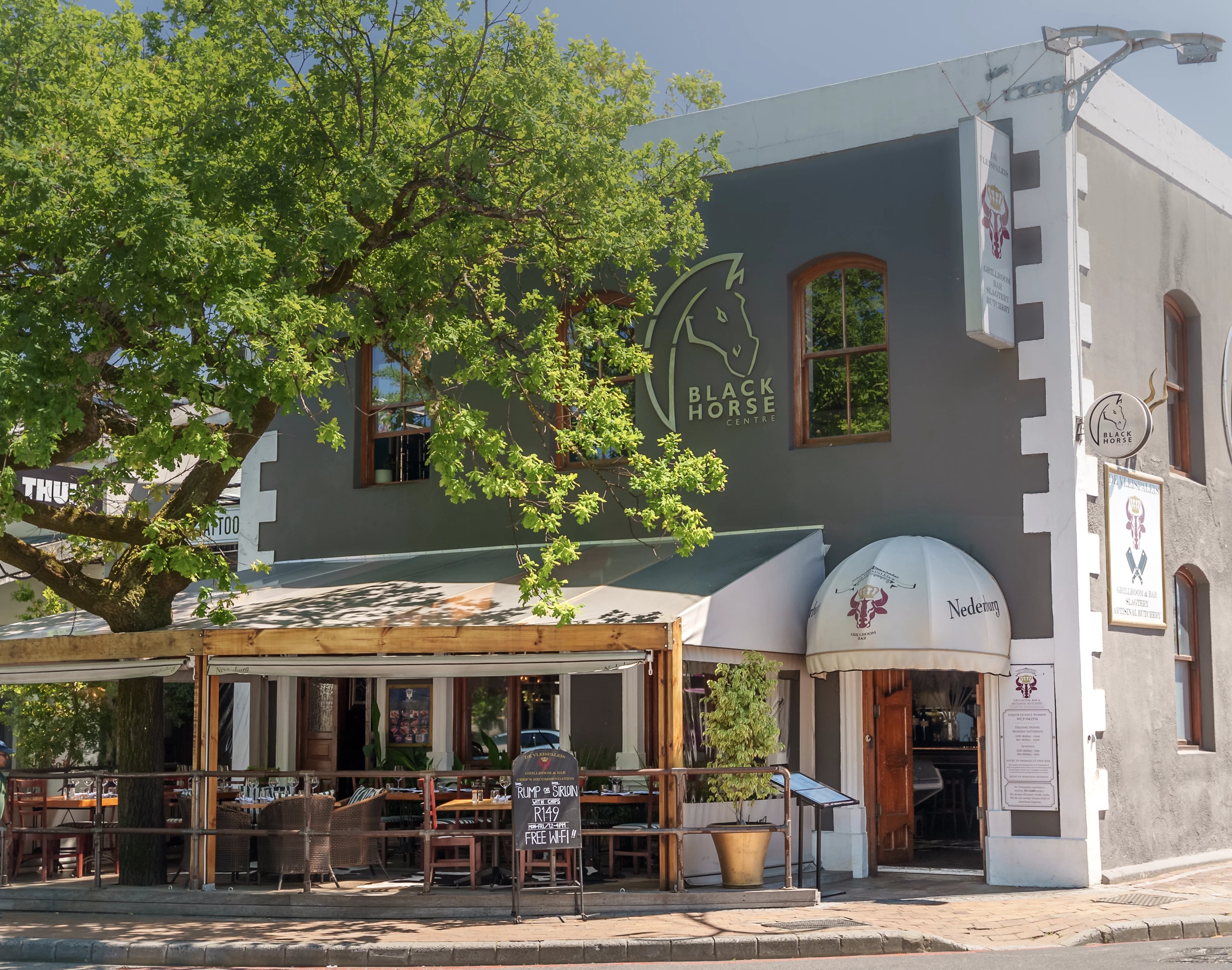 De Vleispaleis steakhouse exterior at Black Horse Centre, Dorp Street, Stellenbosch